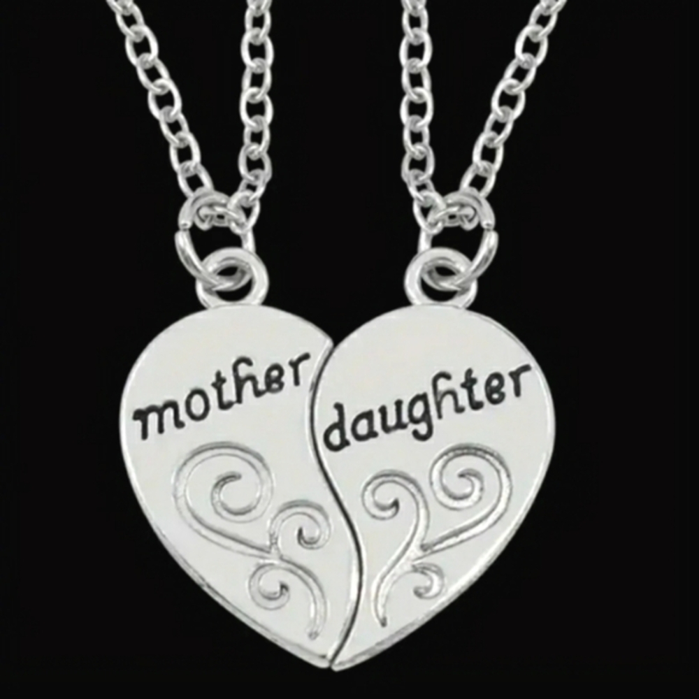 NEW Mother Daughter 2-Pc Silver Half Heart Pendant Necklace Mother's Day